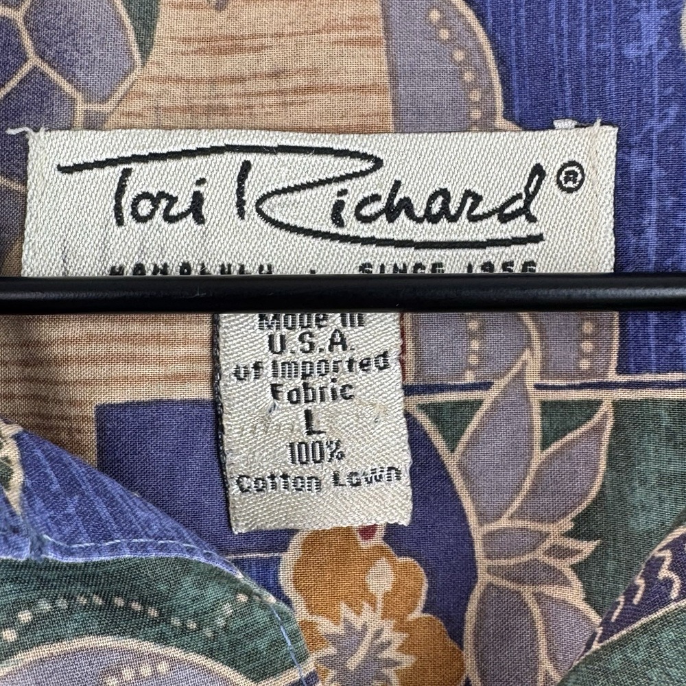 Tori Richard Button Up Shirt Mens L Multicolor Turtle Palm Trees Hawaiian USA - Picture 3 of 11